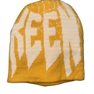 KEEN Original Graphic Knit Winter Beanie Mustard Yellow Cream Unisex Hat